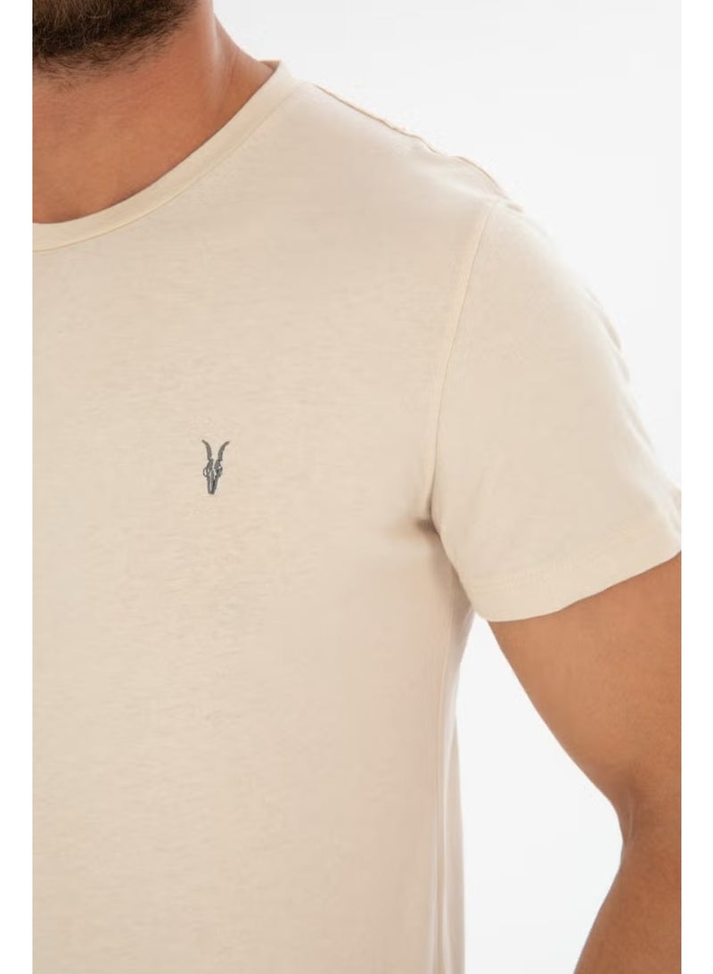 Four Man Men's Cream Crew Neck Cotton Relaxed Fit T-Shirt - Image 1